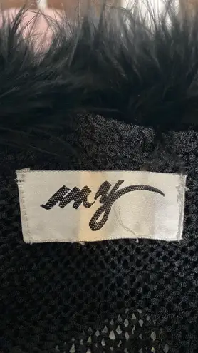 iMY Vintage Black cardigan sweater w/fur on collar & cuffs - size small