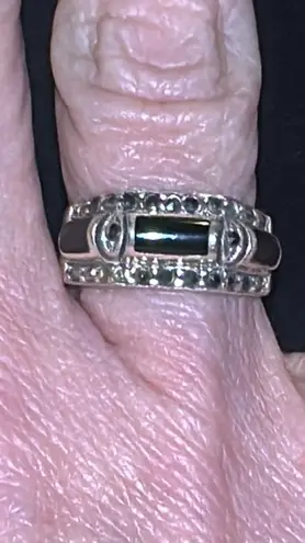 Signed NF Sterling Silver Onyx Marcasite Vintage Ring 8 Estate