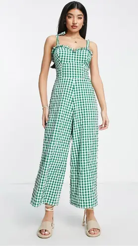 ASOS NEW  Design Sweetheart Neck Jumpsuit Women 8 Green Gingham Tie Straps - Image 1