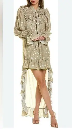 NWT High Low Ruffle Floral Dress weworewhat Olive Size M $128