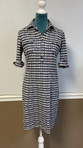 J. McLaughlin Lawrence Shirt Dress S – Catalina Cloth Geometric Print 3/4 Sleeve