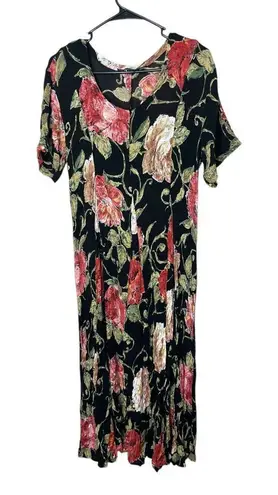 Vintage Nostalgia 90s Floral Print Midi Dress Size M Black Size M