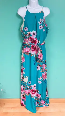 Fortune + Ivy Teal Floral Maxi Dress
