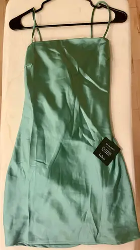 Lulus Chic Allure Sage Green Satin Lace-up Mini Dress