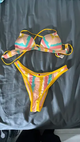 Gossip Colorful Stripped Cheeky Bikini Set