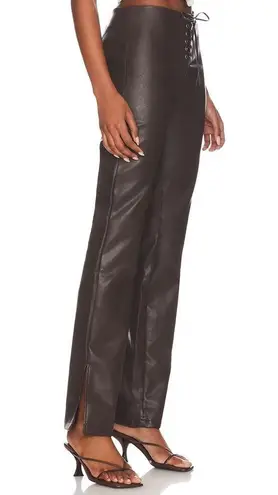 superdown Chocolate Brown Larissa Lace Up Faux Leather Split Hem Pants S