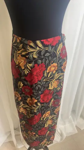 Studio C Red/Black/Yellow Floral Wrap Skirt