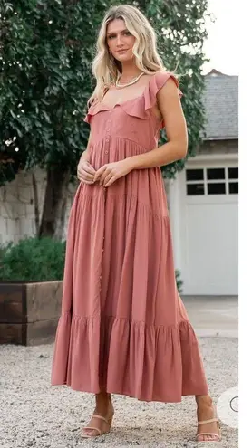 Baltic Born Ellie Ruffle Top Dress Medium Terracotta Mauve NEW Casual Pockets