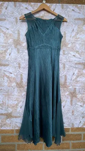 Komarov teal satin mesh dress size small Blue