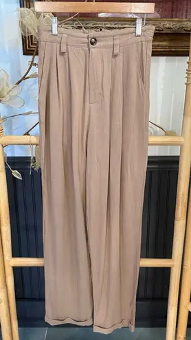 NWT Mable Linen Blend Wide Leg Trouser Style Pants ~ Size Medium 💚🍄 Tan