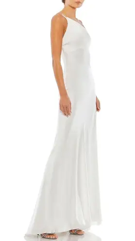 Mac Duggal NWT One Shoulder Double Strap Satin White Gown Size 2