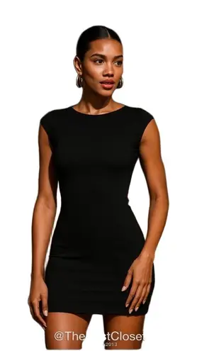 Velvet Torch Black Sleeveless Round Neck Fitted Stretch Bodycon Dress Large