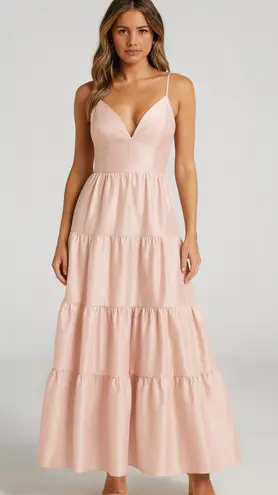 Hutch NWT Blush Pink Tiered Maxi Dress Taffeta Sheen Spaghetti Strap Gown Small