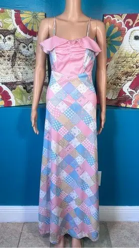 Vintage 1960s Gay Gibson Pastel Patchwork Maxi Dress