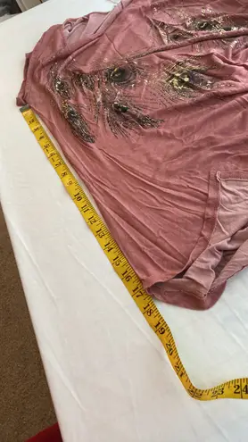 Monroe & Main blouse short sleeves peacock feathers print shark bite size large