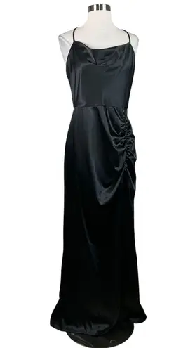 Betsy and Adam Satin Sleeveless Thigh Slit Column Evening Gown Black Size 12 Dress