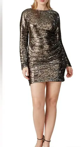 Dress the Population Lolita Sequin Mini Dress Metallic Gold Leopard Print size L