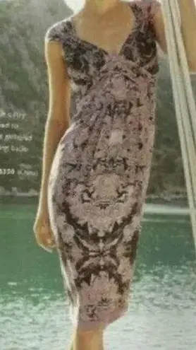 Peruvian Connection 100% Silk Elegant Marble Swirl Sheath Midi Dress Size 8