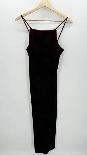 Be Smart Made in USA Maroon Velvet Sparkle Maxi Halter Dress Slit Gown Size 9/10 Red