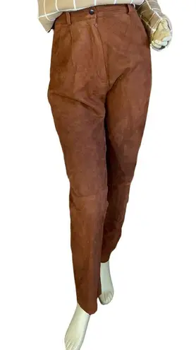 VINTAGE 1980'S SIENNA BROWN ARTISAN WEAR SUEDE PLEATED TROUSERS (XS)