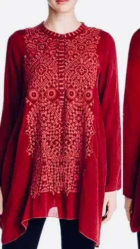 Johnny Was Rona Embroidered Cupro Tunic Top Burgundy Boho Size Medium🧡
