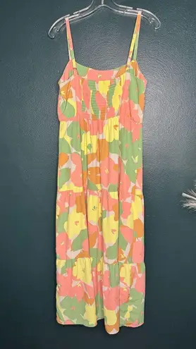 Social Standard By Sanctuary Floral Fiesta Smocked Tiered Midi Multicolor Dress Green Size L