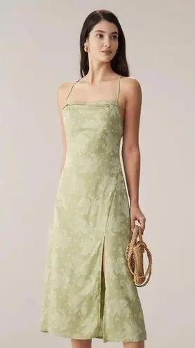 RIHOAS Green Jacquard Backless Slip Midi Dress Size L