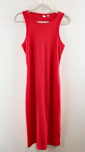 Gap  Sleeveless Crewneck Straight Cut Fitted Ribbed Tank Midi Dress Red XS