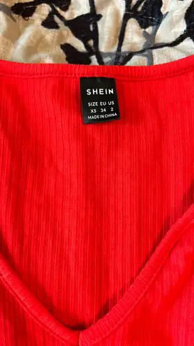 SheIn Shien Red Cropped Long Sleeve Top