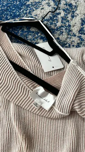 Line and Dot Favorite Off the Shoulder Sweater in Ivory &Taupe XS