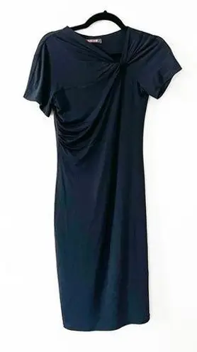 Roberto Cavalli Short Sleeve Bodycon Midi Ruching Black Dress Small