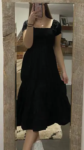 O.P.T Black Square Neck Smocked Tiered Midi Dress