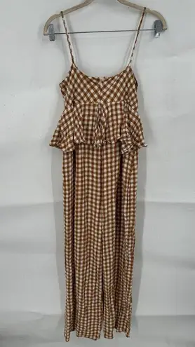 Saylor Jumpsuit Women Medium Orange White Bohemian Wide Leg Western Gingham RTR