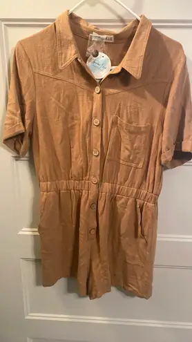 Button Down Romper Tan Size M