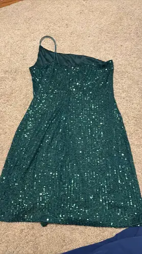 crystal sky one shoulder green sequin dress