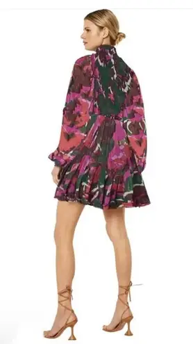 MISA Los Angeles MISA Jessa Turtleneck Smocked Print dress in Holiday Sparkle