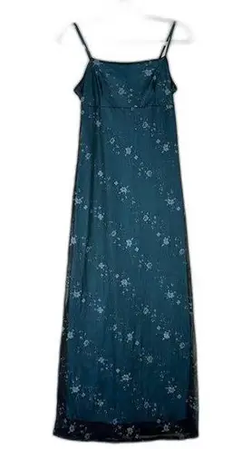 Vintage Whimsigoth Maxi Dress Size Small Dark Floral Sparkle Glitter Fairy 90s Black