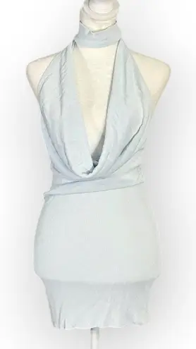 Aya Muse Tipo Mini Dress Women's XXS Light Blue Cowl Neck Open Back Halter $650