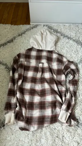 American Eagle Flannel Hooded Button Up Brown