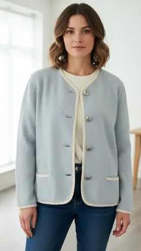 GIESSWEIN Blue Vintage Austrian Boiled Wool Jacket Coat Silver Buttons Size 38.