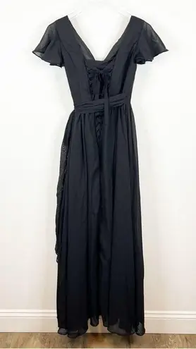 Lavetir Long Chiffon Bridesmaid Slit Leg Dress 2 Black