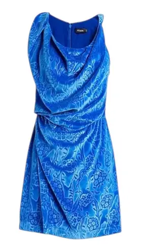 Atlein Draped Floral Design Cobalt Blue Velvet Dress Women’s Size 4 Small