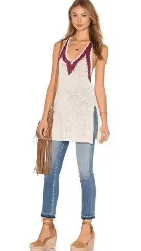 Free People  Ivory Raspberry Cotton Blend Hold On Knit Tunic Tank Top Medium