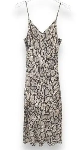 Olivaceous  tan snakeskin print spaghetti strap slip cocktail Y2K midi dress L