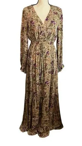 Sweet Lemon | NEW Women's Olive Green Orange Floral Festival Maxi Dress Sz M Size M