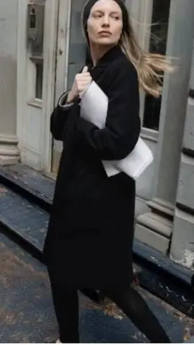 ZARA NWOT  Lapel Collar Felt Texture Long Open Front Coat NAVY