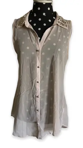 H.I.P. Womens Tank Blouse S Happening in the Present Cream Bling Collar Top NEW
