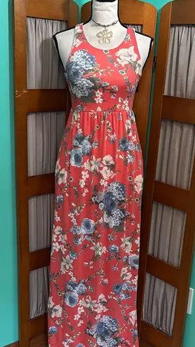 Bellamie Floral Coral Maxi Dress with pockets!