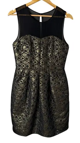 Club Monaco Bria Metallic Gold Honeycomb Mesh Cocktail Dress Sleeveless, Size 6