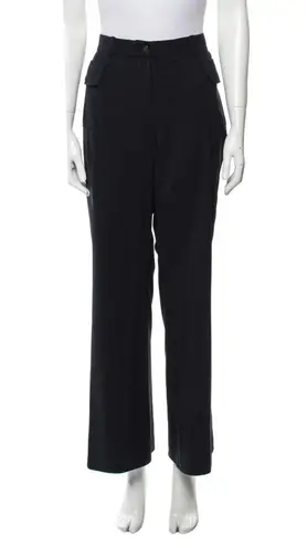 CELINE Women's Vintage Virgin Wool Navy Blue High Rise Pocket Trousers size 44